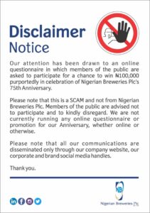 Nigerian Breweries at 75 disclaimer